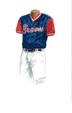 This is an original watercolor painting of the 2017 Atlanta Braves uniform.