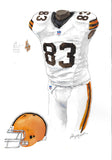 This is an original watercolor painting of the 2012 Cleveland Browns uniform.