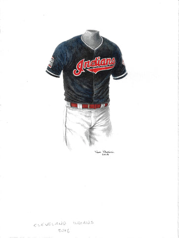 This is an original watercolor painting of the 2016 Cleveland Indians uniform.