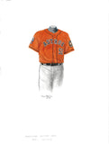 This is an original watercolor painting of the 2015 Houston Astros uniform.