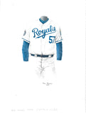 This is an original watercolor painting of the 2015 Kansas City Royals uniform.