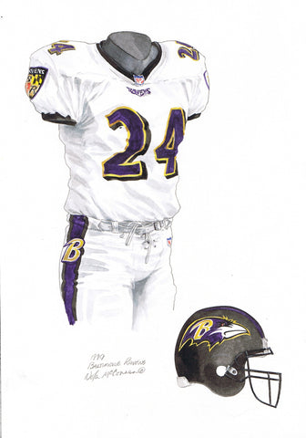 Baltimore Ravens 1999 White - Heritage Sports Art - original watercolor artwork - 1
