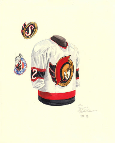 Ottawa Senators 1992-93 White - Heritage Sports Art - original watercolor artwork - 1