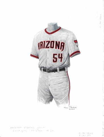 This is a framed original watercolor painting of the 2020 Arizona Diamondbacks uniform.