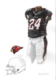 This is an original watercolor painting of the 2015 Arizona Cardinals uniform.