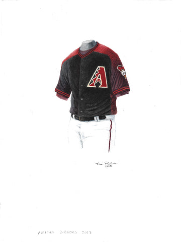 This is an original watercolor painting of the 2017 Arizona Diamondbacks uniform.