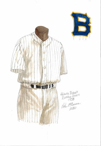 This is a framed original watercolor painting of the 1938 Boston Braves uniform.