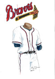 This is an original watercolor painting of the 1948 Atlanta Braves uniform.