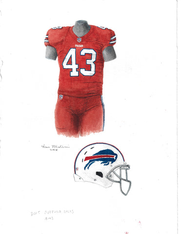 This is an original watercolor painting of the 2015 Buffalo Bills uniform.