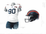 This is an original watercolor painting of the 2019 Chicago Bears uniform.