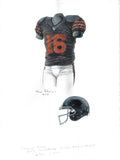 This is an original watercolor painting of the 2012 Chicago Bears uniform.