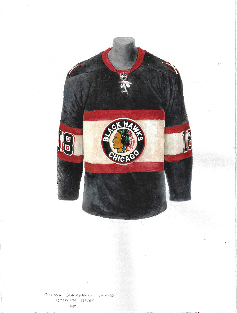 NHL Chicago Blackhawks 2009-10 uniform and jersey original art Heritage Sports Art NHL Chicago Blackhawks 2009-10 uniform and jersey original art Heritage Sports Art