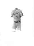 This is an original watercolor painting of the 2012 Chicago White Sox uniform.