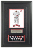 This is an original watercolor painting of the 2012 Cincinnati Reds uniform.