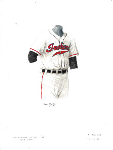 This is an original watercolor painting of the 1948 Cleveland Indians uniform.