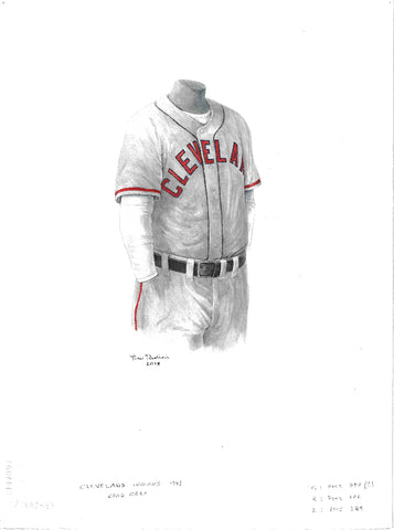 This is an original watercolor painting of the 1948 Cleveland Indians uniform.