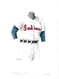 This is an original watercolor painting of the 1954 Cleveland Indians uniform.