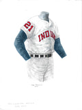 This is an original watercolor painting of the 1962 Cleveland Indians uniform.