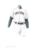 This is an original watercolor painting of the 1970 Cleveland Indians uniform.