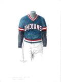 This is an original watercolor painting of the 1981 Cleveland Indians uniform.