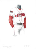 This is an original watercolor painting of the 1995 Cleveland Indians uniform.