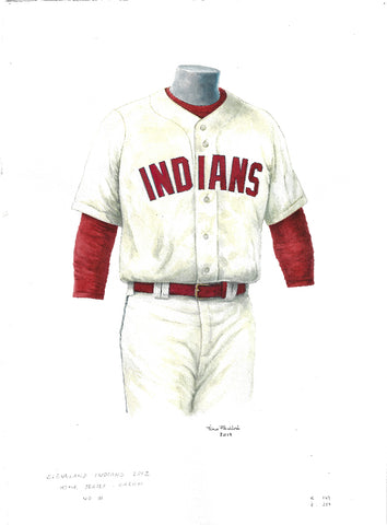 This is an original watercolor painting of the 2012 Cleveland Indians uniform.