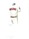 This is an original watercolor painting of the 2012 Cleveland Indians uniform.