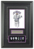 This is an original watercolor painting of the 2017 Colorado Rockies uniform.