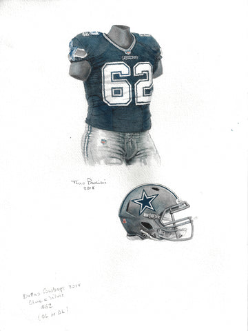 This is an original watercolor painting of the 2014 Dallas Cowboys uniform.
