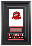 This is an original watercolor painting of the 2007-08 Detroit Red Wings jersey.