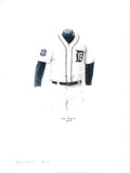 This is an original watercolor painting of the 2012 Detroit Tigers uniform.