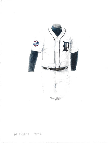 This is an original watercolor painting of the 2012 Detroit Tigers uniform.