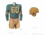 This is an original watercolor painting of the 1951 Green Bay Packers uniform.