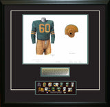 This is an original watercolor painting of the 1951 Green Bay Packers uniform.