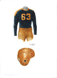 This is an original watercolor painting of the 1941 Green Bay Packers uniform.