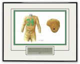 This is an original watercolor painting of the 1947 Green Bay Packers uniform.