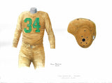 This is an original watercolor painting of the 1947 Green Bay Packers uniform.