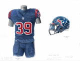 This is an original watercolor painting of the 2020 Houston Texans uniform.