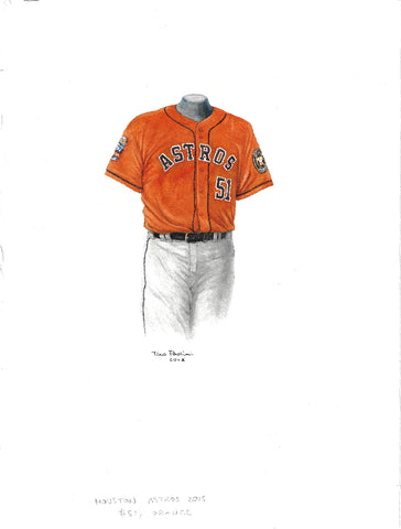 This is an original watercolor painting of the 2015 Houston Astros uniform.
