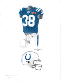 This is an original watercolor painting of the 2009 Indianapolis Colts uniform.
