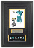 This is an original watercolor painting of the 2018 Jacksonville Jaguars uniform.