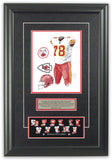 This is an original watercolor painting of the 2013 Kansas City Chiefs uniform.