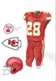 This is an original watercolor painting of the 2017 Kansas City Chiefs uniform.