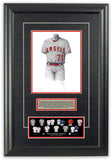 This is an original watercolor painting of the 2021 Los Angeles Angels uniform.