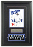This is a framed original watercolor painting of the 2020 Los Angeles Dodgers uniform.