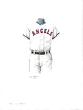 This is an original watercolor painting of the 1966 Los Angeles Angels uniform.