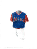This is an original watercolor painting of the 2017 Los Angeles Angels uniform.