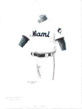 This is an original watercolor painting of the 2019 Miami Marlins uniform.