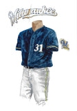 This is an original watercolor painting of the 2011 Milwaukee Brewers uniform.