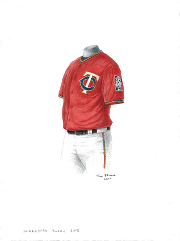 This is an original watercolor painting of the 2018 Minnesota Twins uniform.